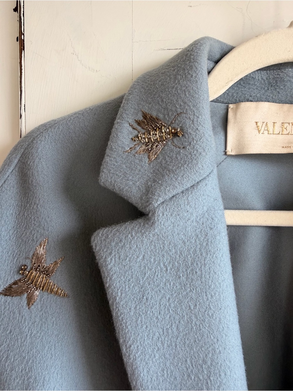 Valentino Light Blue Embroidered Wool Trench Coat - Picture 8 of 11